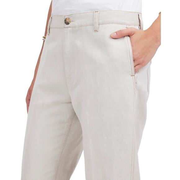 Madewell Dean Easy Straight Linen Blend Pants Bone Cuffed Size 30 - Picture 5 of 10